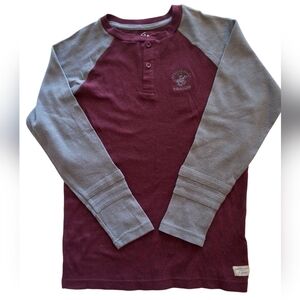 Beverly Hills Polo Club Boys Burgundy/Gray Long Sleeve Henley Shirt 10-12 NWT